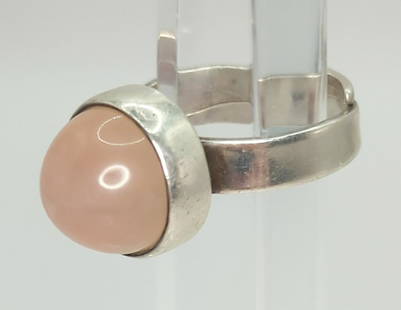 BENGT HALLBERG; Modernist Sterling Silver Pink Quartz Ring: Sweden, 20th century. Approximately 12mm pink quartz, size 6-6.5, 6 grams. Good condition.