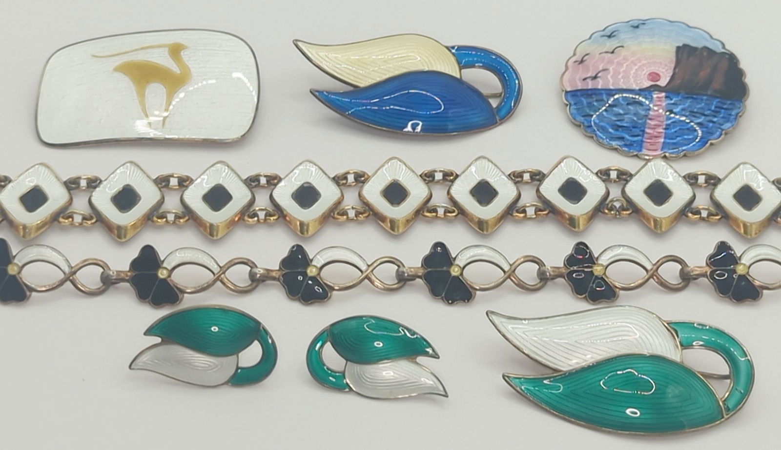 ALBERT SCHARNING, ETC; Modernist Sterling Silver Enamel Jewelry (1 of 14)