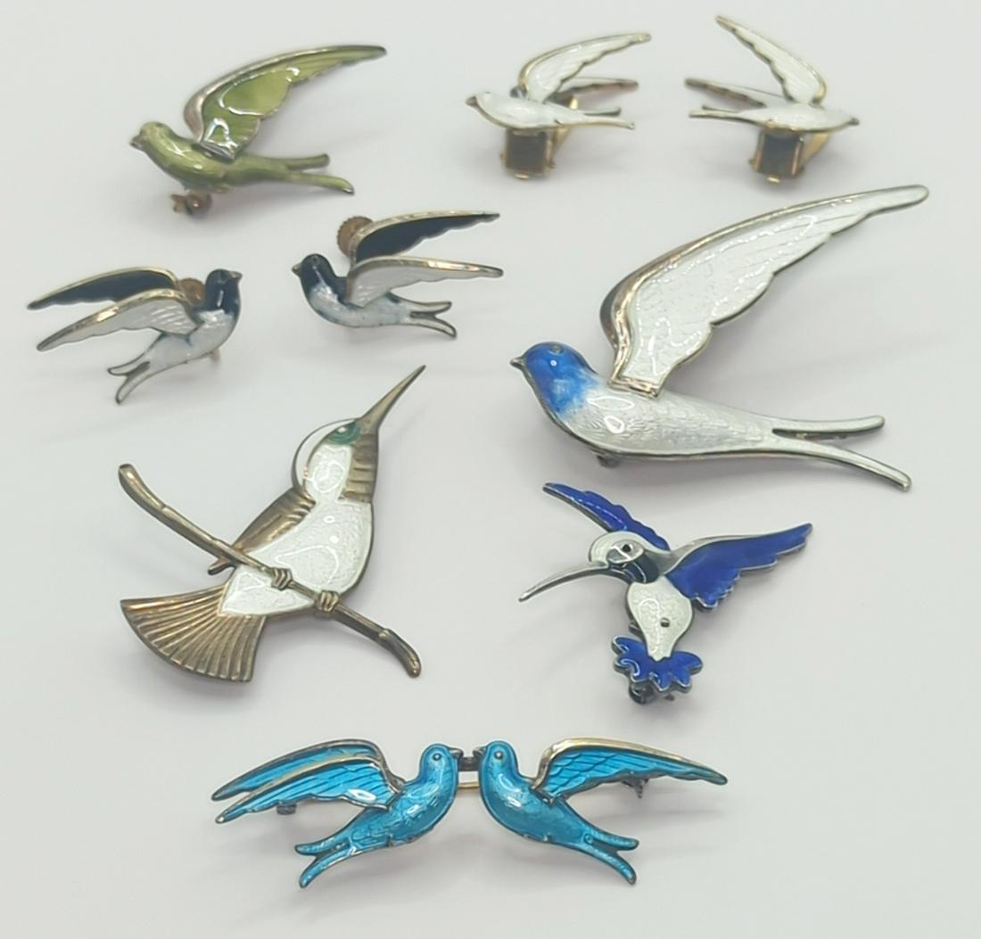 VOLMER BAHNER, ETC; Modernist Sterling Silver Enamel Bird Jewelry (1 of 12)