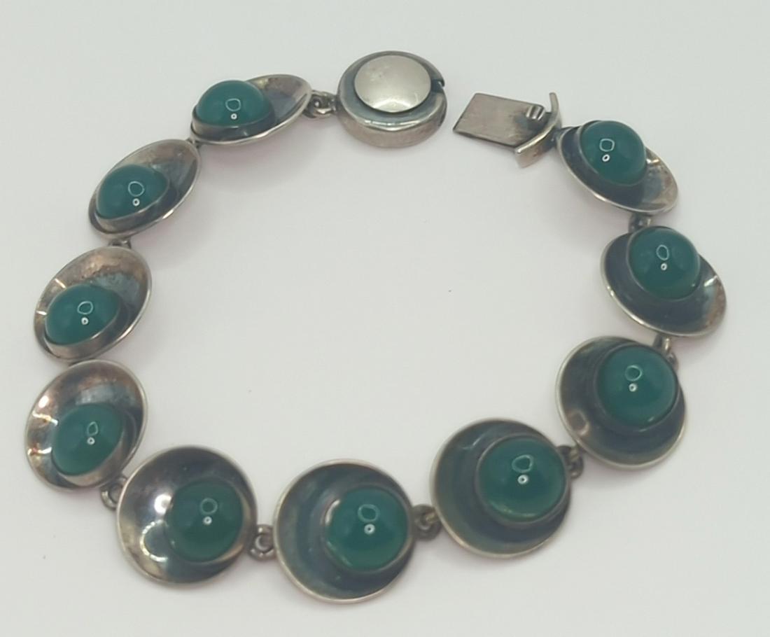 NIELS ERIK FROM; Modernist Sterling Green Chalcedony Bracelet (1 of 7)