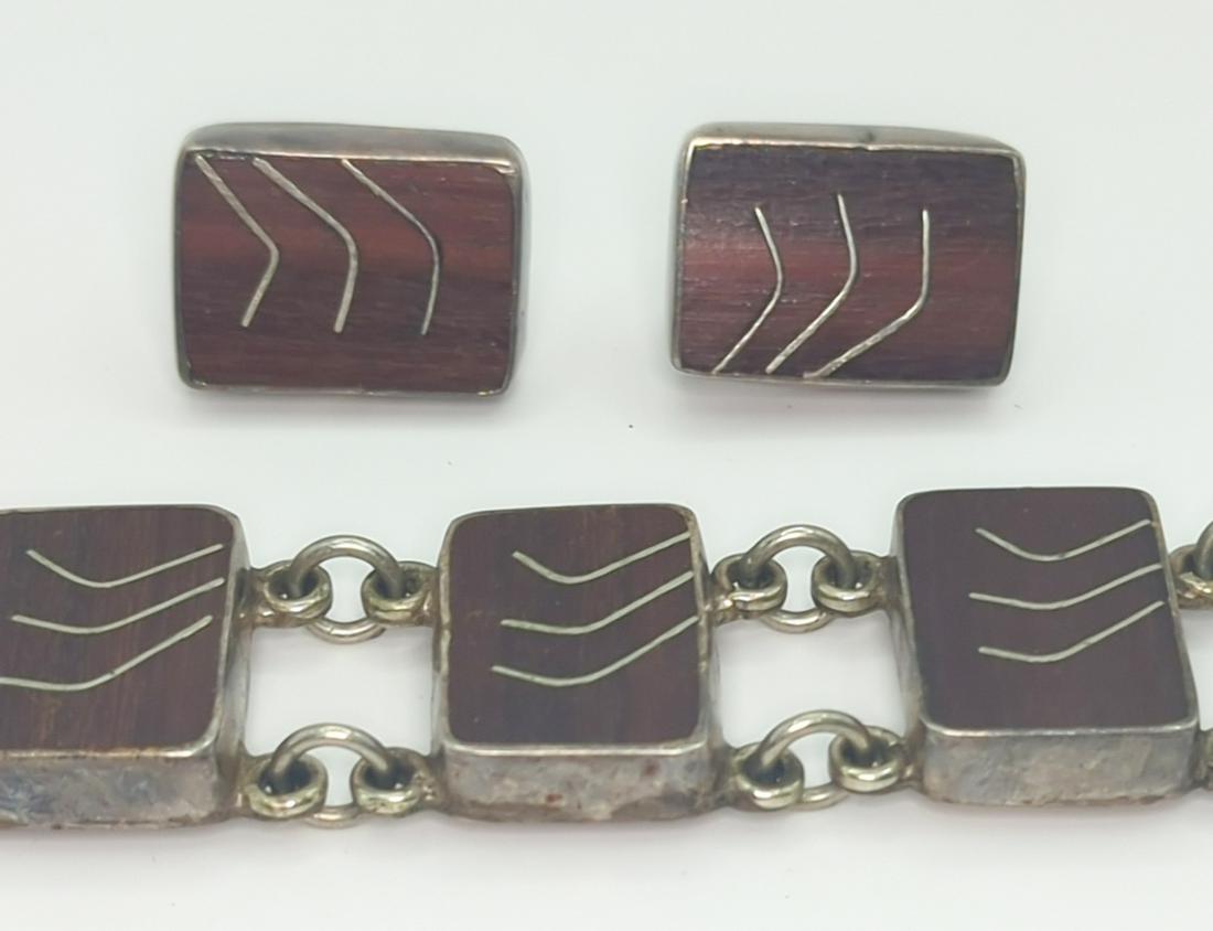 BETO CRO, TAXCO; Sterling Silver And Wood Bracelet, Earrings (1 of 10)