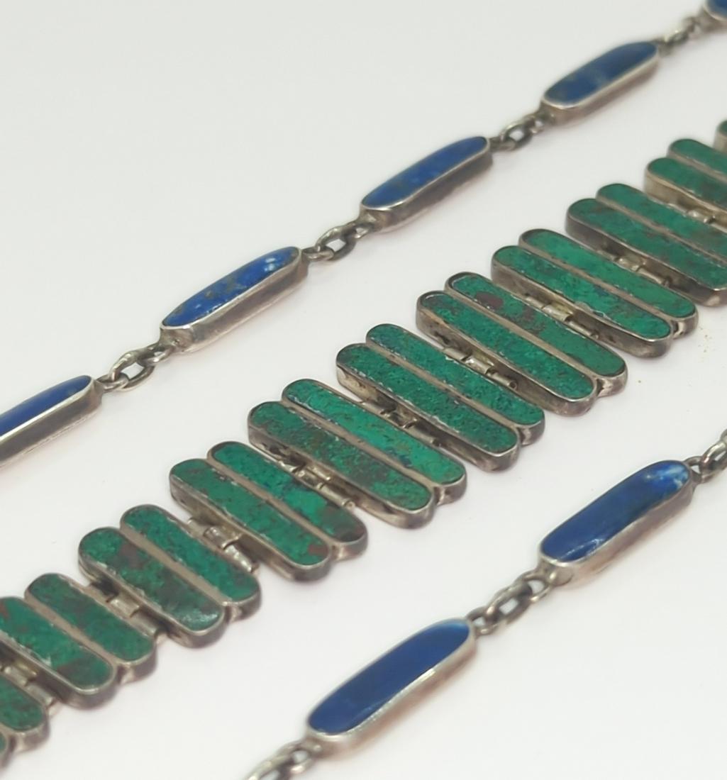 MEXICO; Lapis And Turquoise Inlaid Sterling Silver Jewelry (1 of 9)