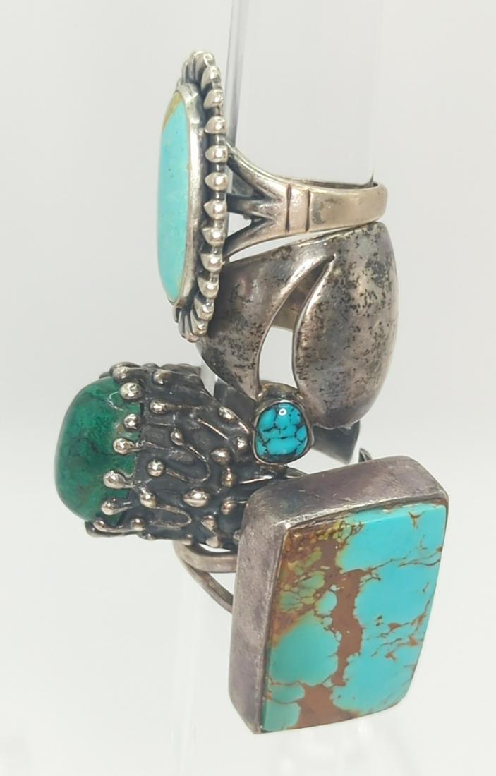 MEXICAN / SOUTHWESTERN; Four Sterling Silver Turquoise Rings (1 of 13)