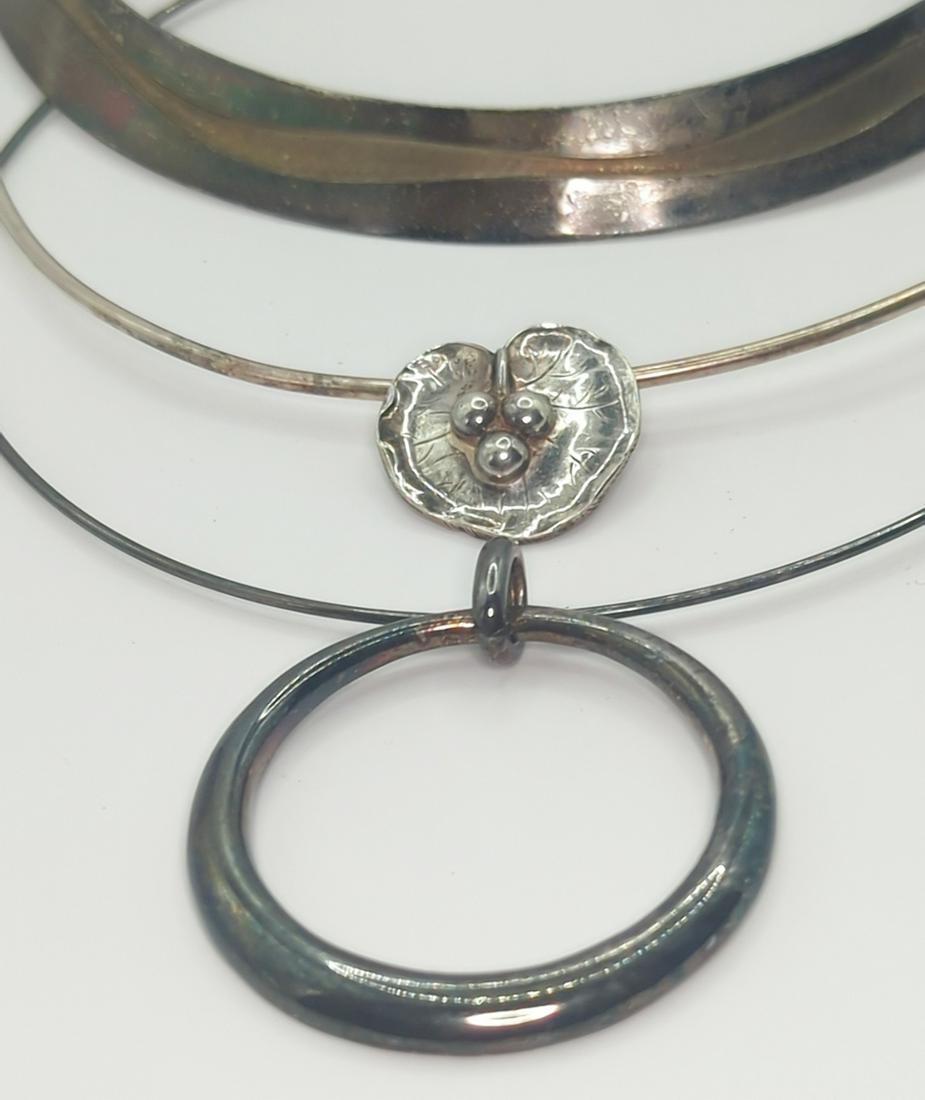MODERNIST JEWELRY; Three Silver Collar Necklaces: 20th century. 68 grams. Good condition.