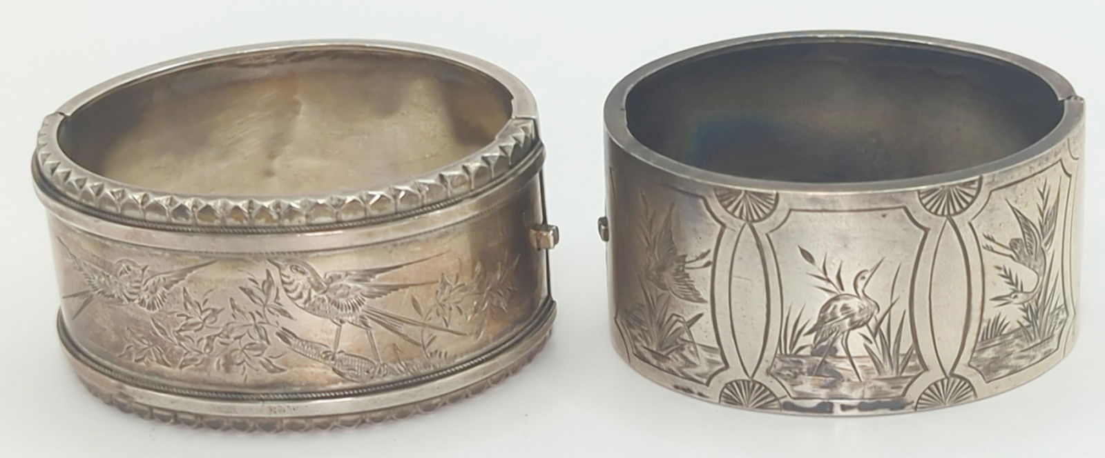 AESTHETIC MOVEMENT; Two Engraved Silver Hinged Cuffs (1 of 18)