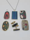 RUNGE / UNSIGNED; Group Of Modernist Matte Enamel Jewelry