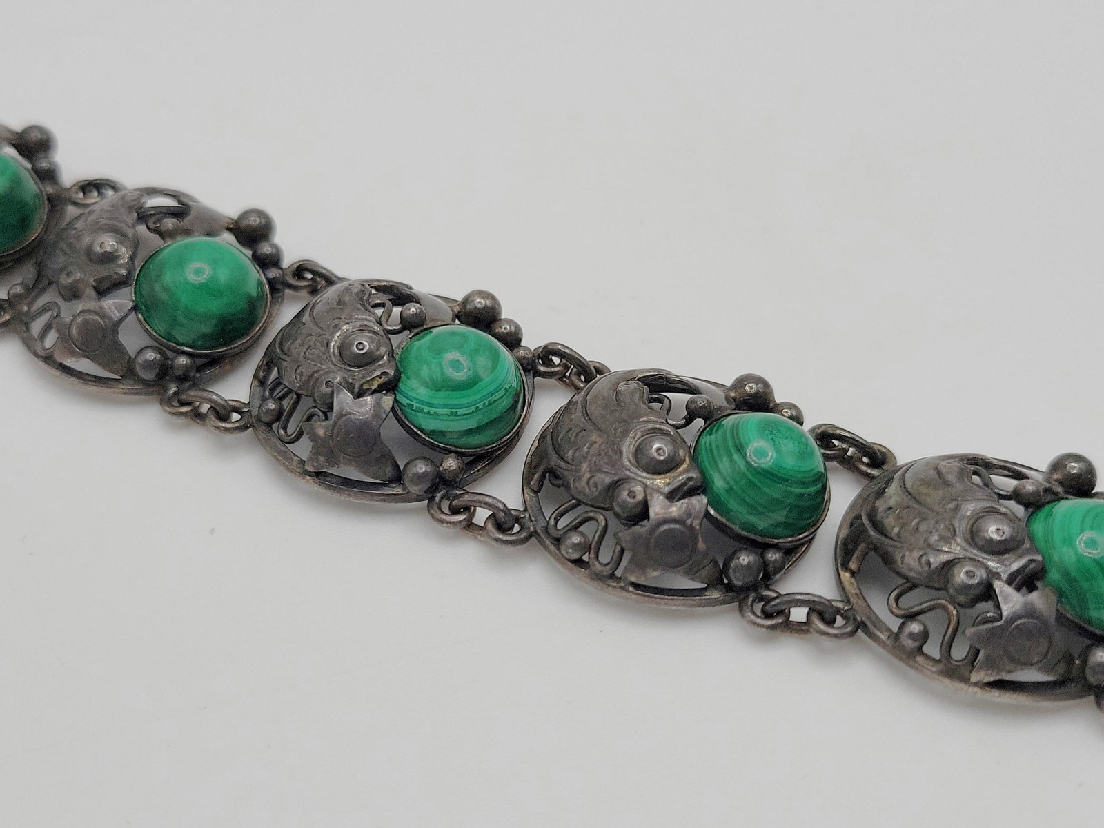 NIELS ERIK FROM; Modernist Sterling Silver Malachite Bracelet (1 of 6)