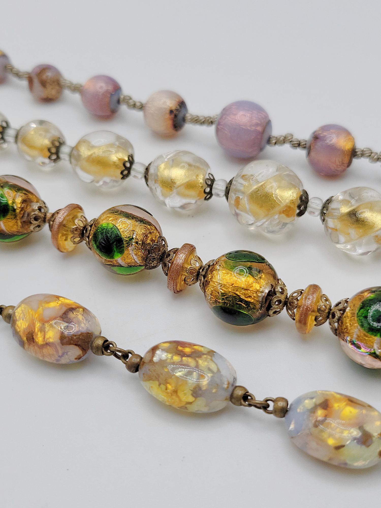 VENETIAN; Four Modernist Foil Glass Beaded Necklaces (1 of 6)