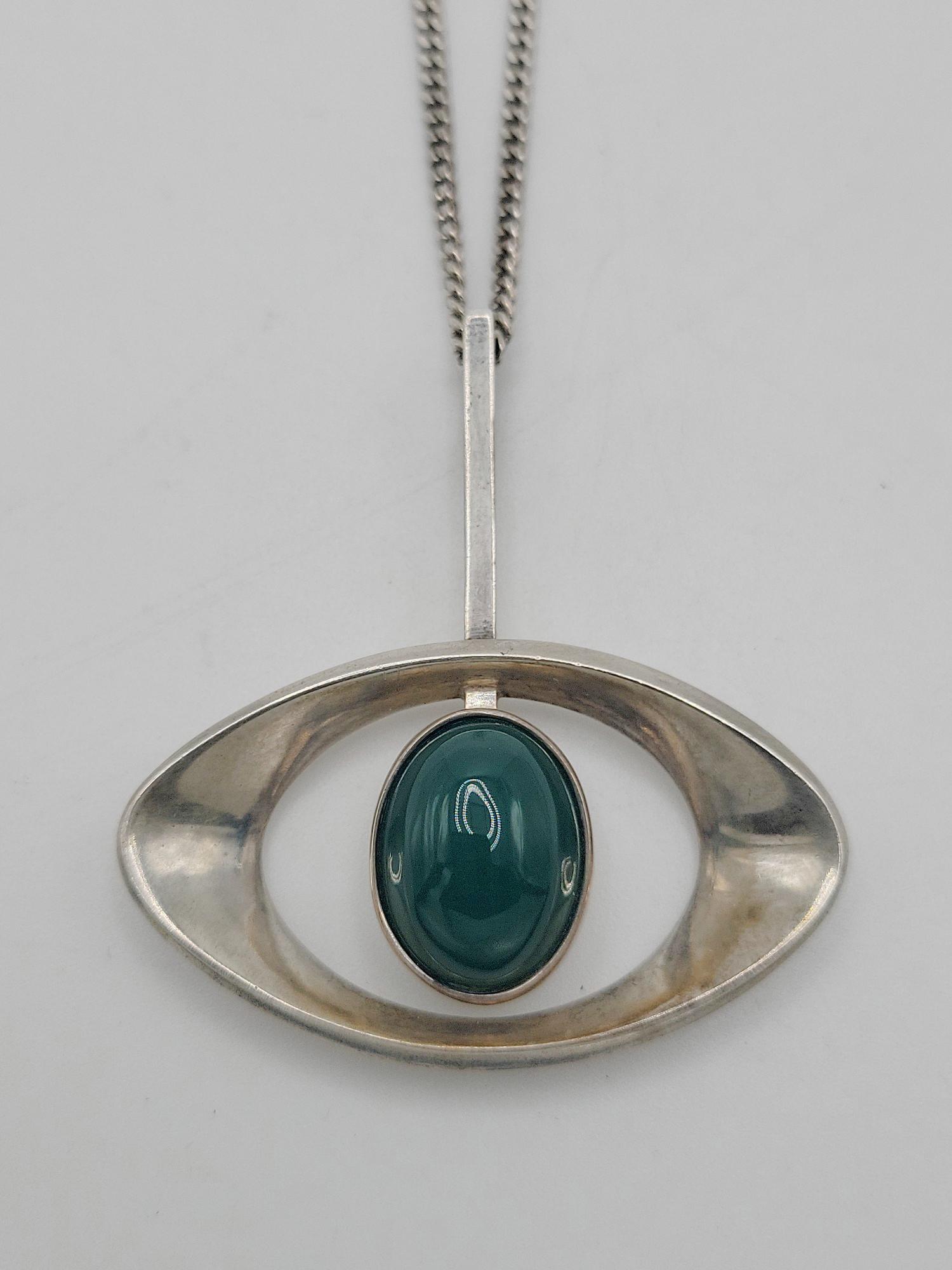 NIELS ERIK FROM; Modernist Sterling Green Chalcedony Pendant (1 of 5)