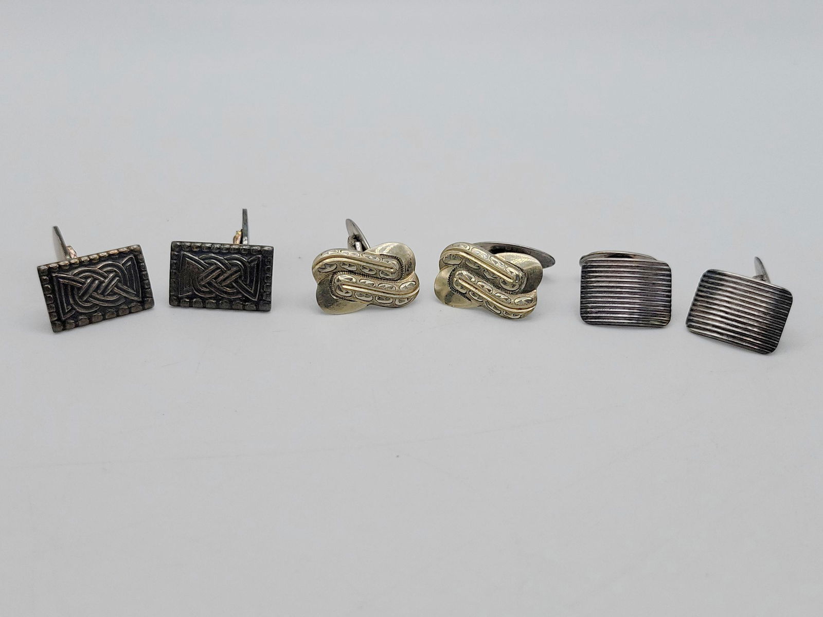 SCANDINAVIAN; Three Pair Modernist Silver Cufflinks (1 of 7)
