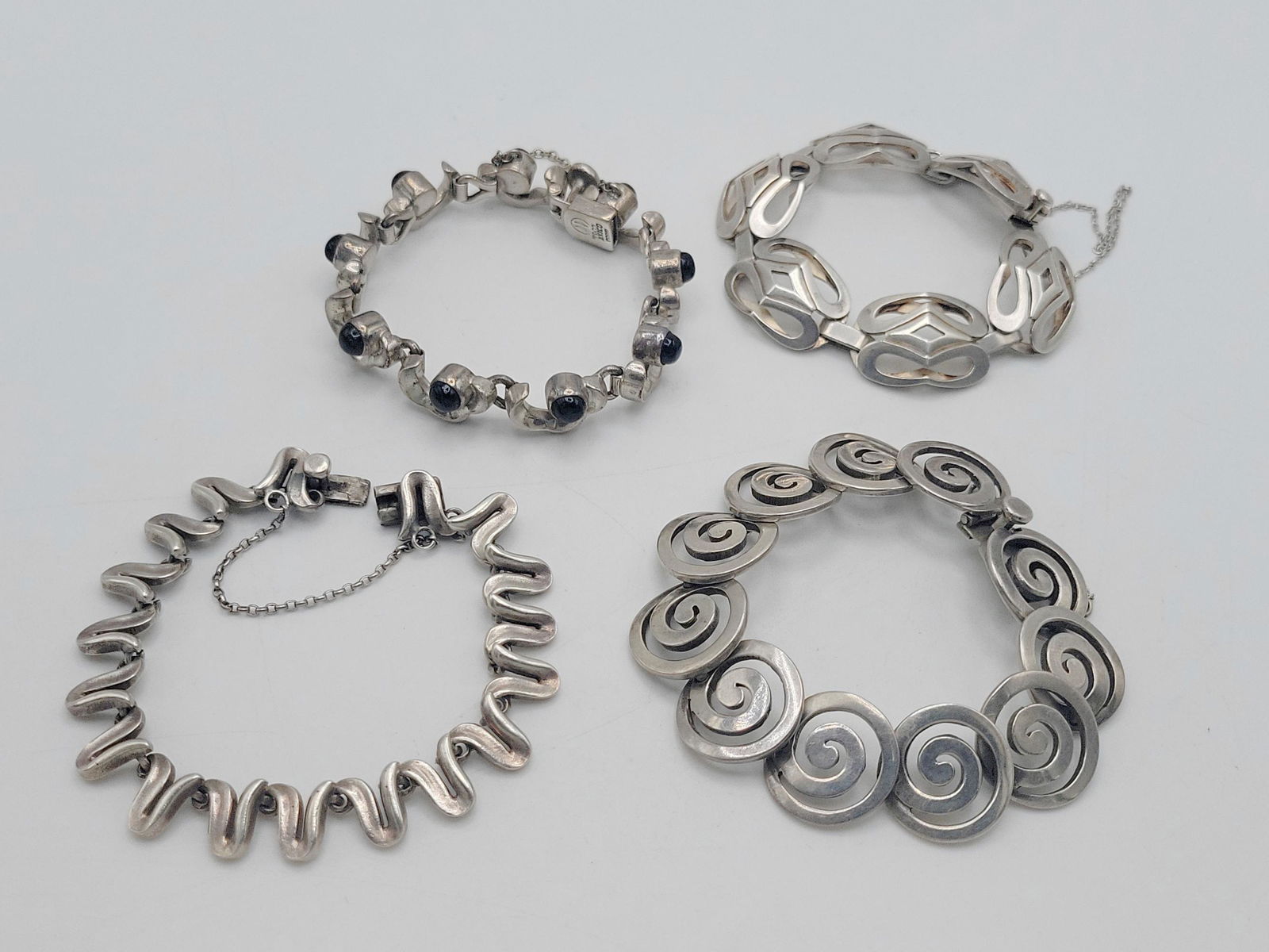 MEXICO / VARIOUS MAKERS; Four Modernist Sterling Bracelets (1 of 5)