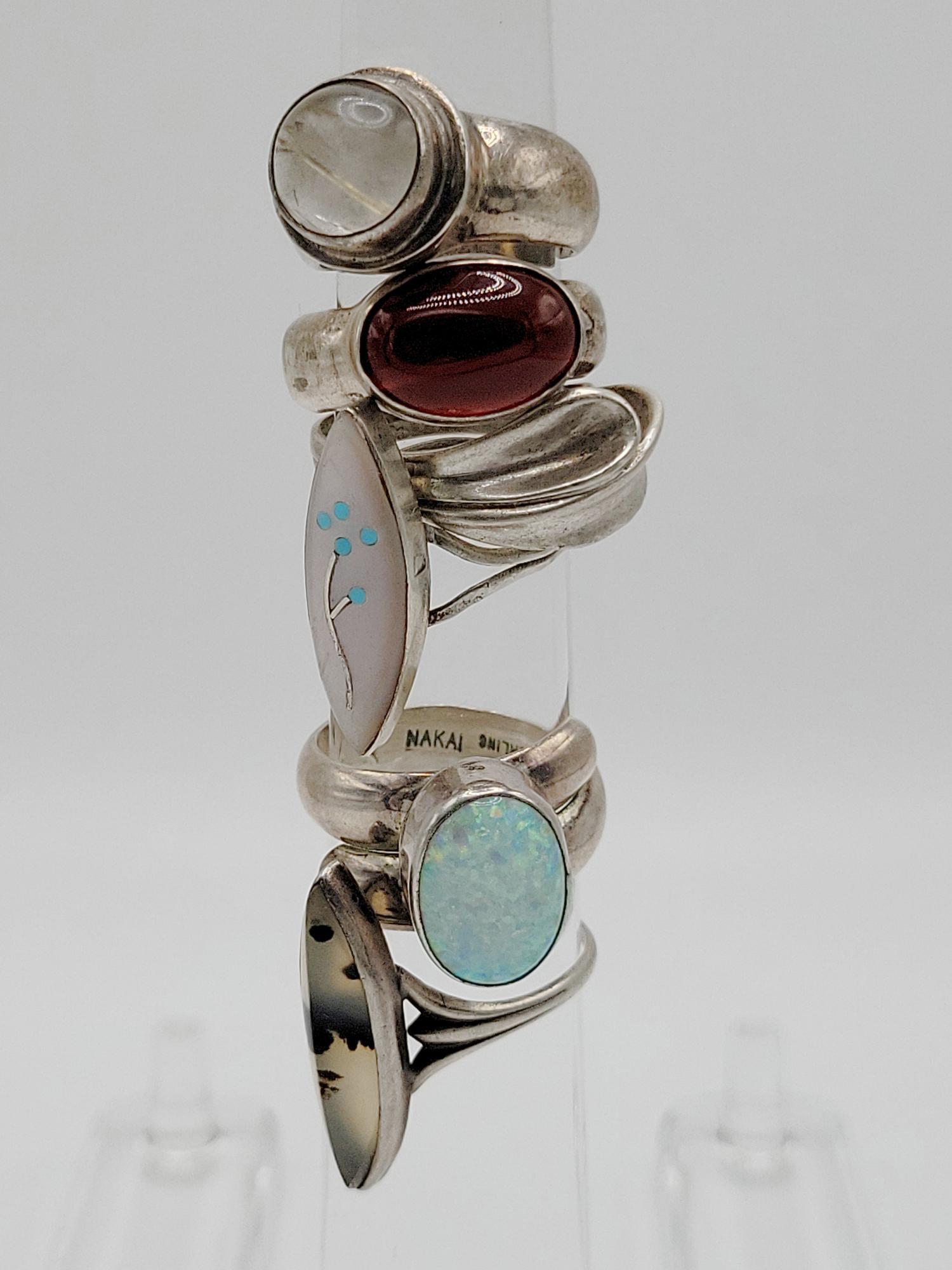 MODERNIST JEWELRY; Six Sterling Silver Rings (1 of 8)
