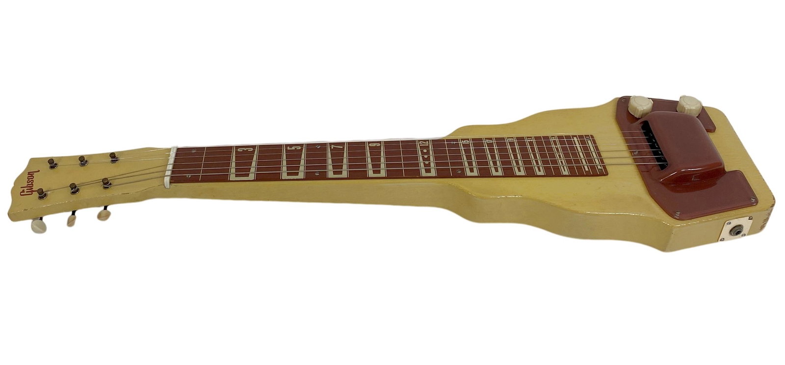 Gibson 1948 BR9 Lap Steel Guitar: good overall, reissue p-90 pickup installed. repaired case included. All lots in this auction have been inspected for major cosmetic flaws or damage. Any major visible damage has been noted in the des