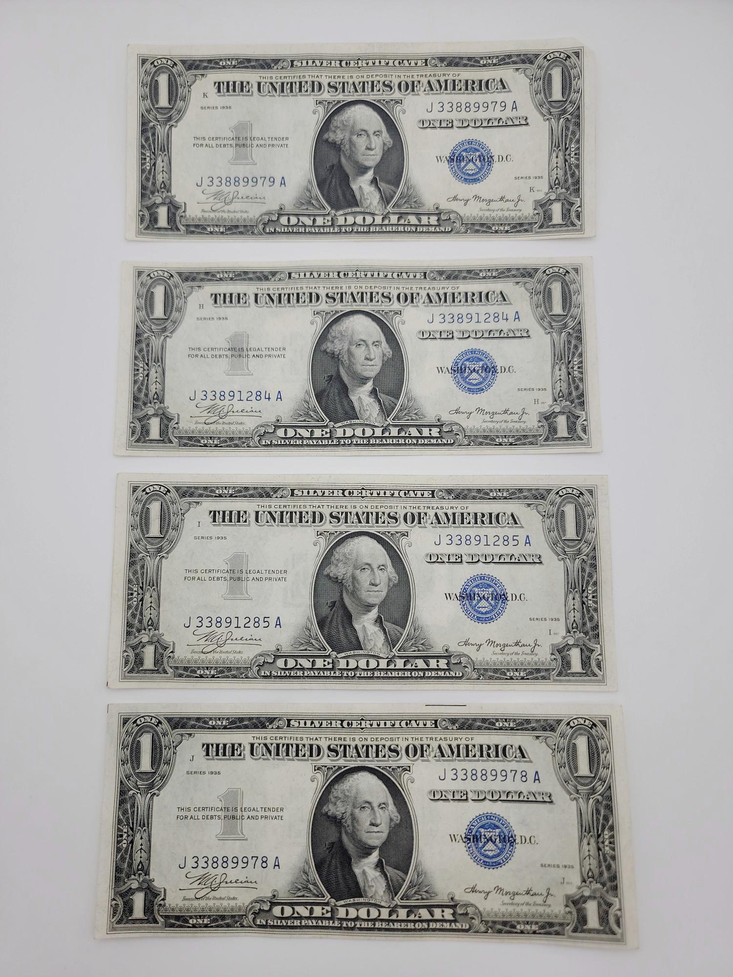 Fr. 1607 $1 1935 Silver Certificates (2) Consecutive Serial Pairs (1 of 4)