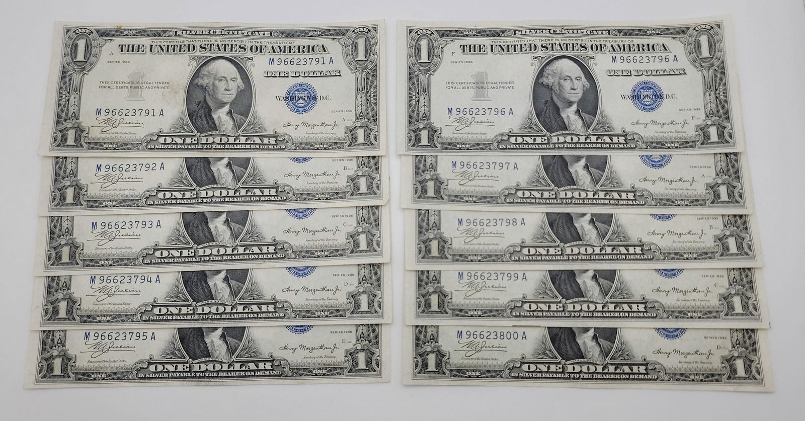 Fr. 1607 $1 1935 Silver Certificate Consecutive Serial Run, 10 notes (1 of 9)