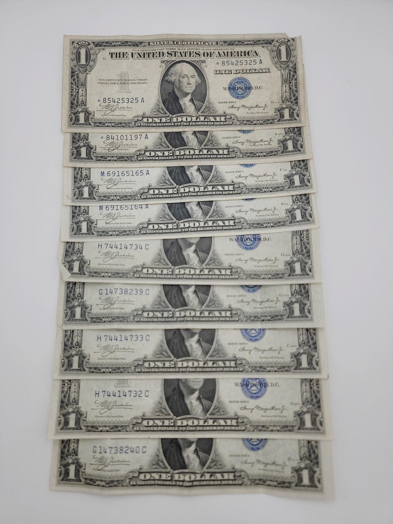 Fr. 1608 $1 1935A Silver Certificate Consecutive Pair and Star Notes (1 of 8)