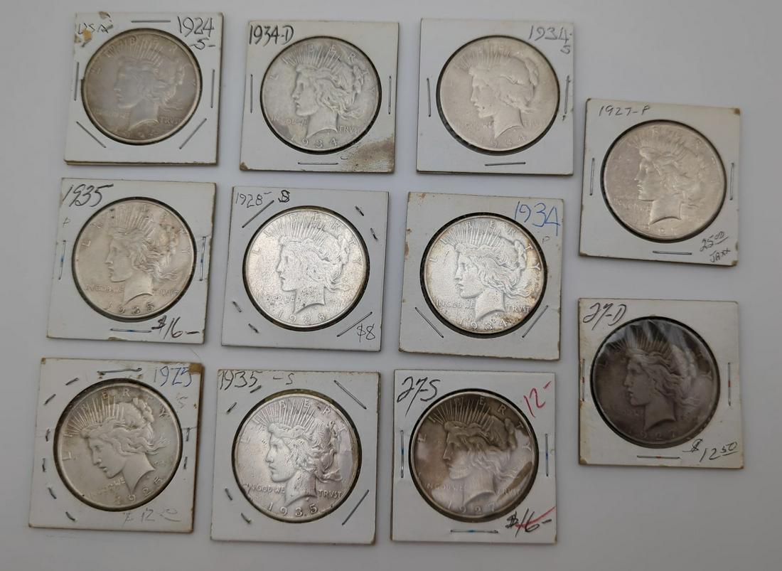 (Lot of 11) U.S. Peace Silver Dollars, better dates 1924-1935 (1 of 6)