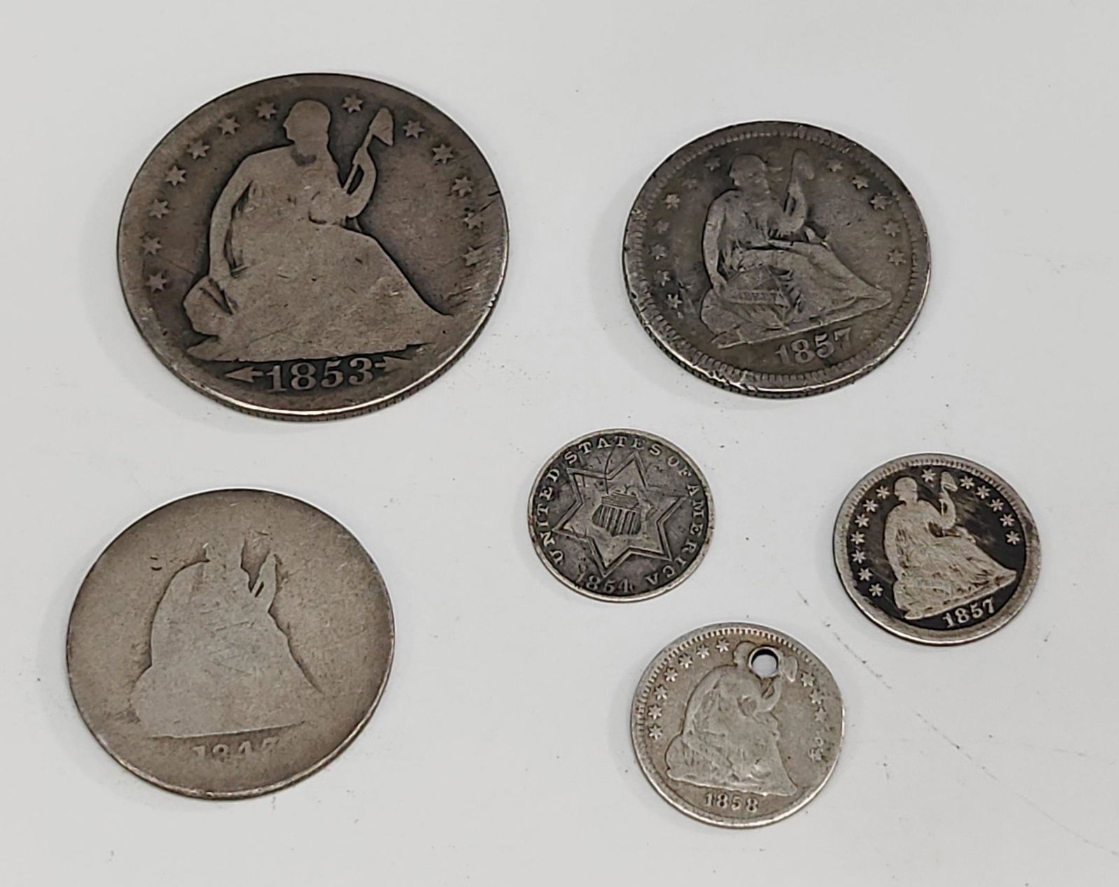 (Lot of 6) U.S. Silver 19th century type coins (1 of 7)