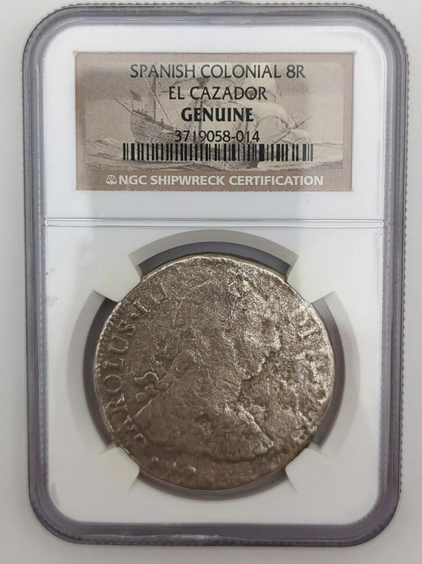 Spanish Colonial 8 Reales El Cazador Silver Shipwreck Coin NGC (1 of 5)