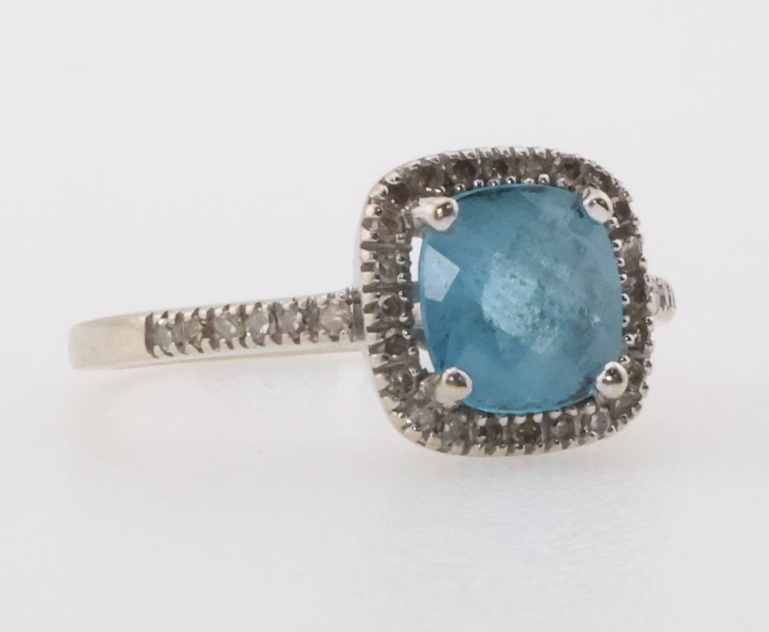 14k Gold Blue Topaz & Diamond Ring 2.5g (1 of 5)