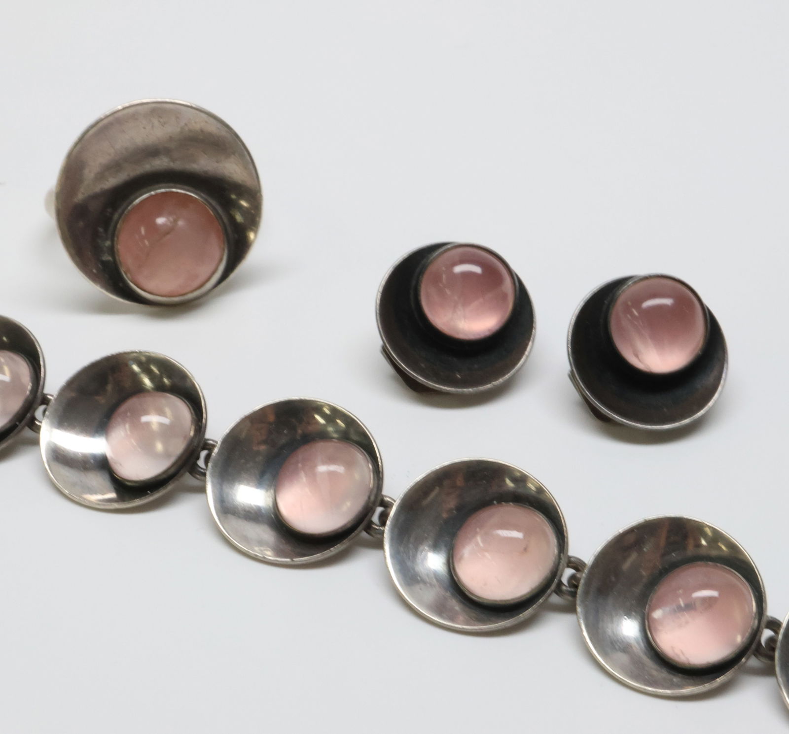 NIELS ERIK FROM; Modernist Sterling Silver Rose Quartz Jewelry Suite (1 of 6)