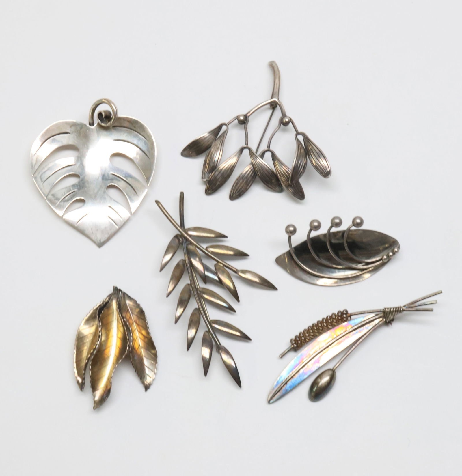 DANISH, VARIOUS MAKERS; Six Modernist Sterling Silver Floral Brooches (1 of 3)