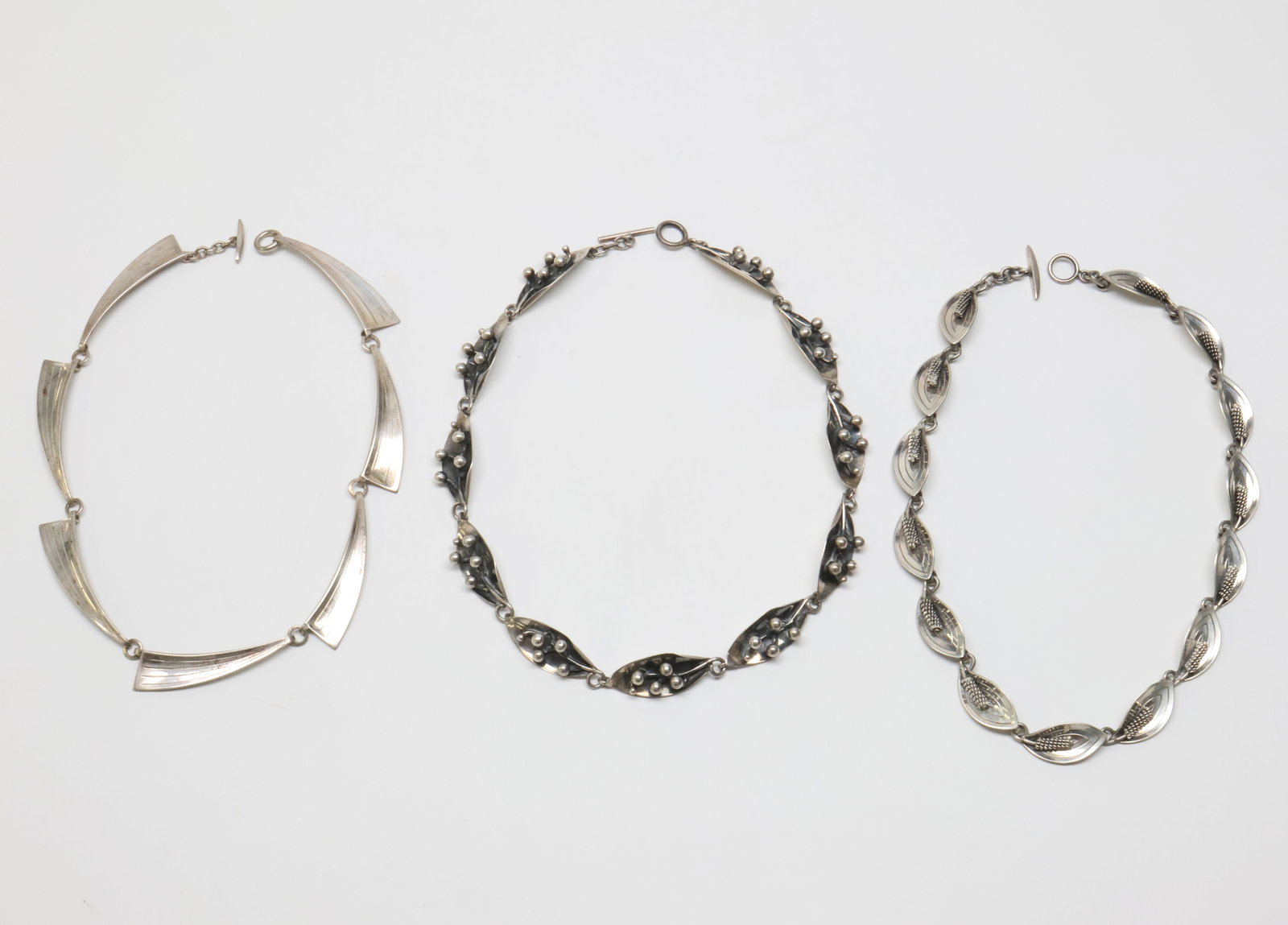 DENMARK, VARIOUS MAKERS; Three Modernist Sterling Silver Neckalces (1 of 3)