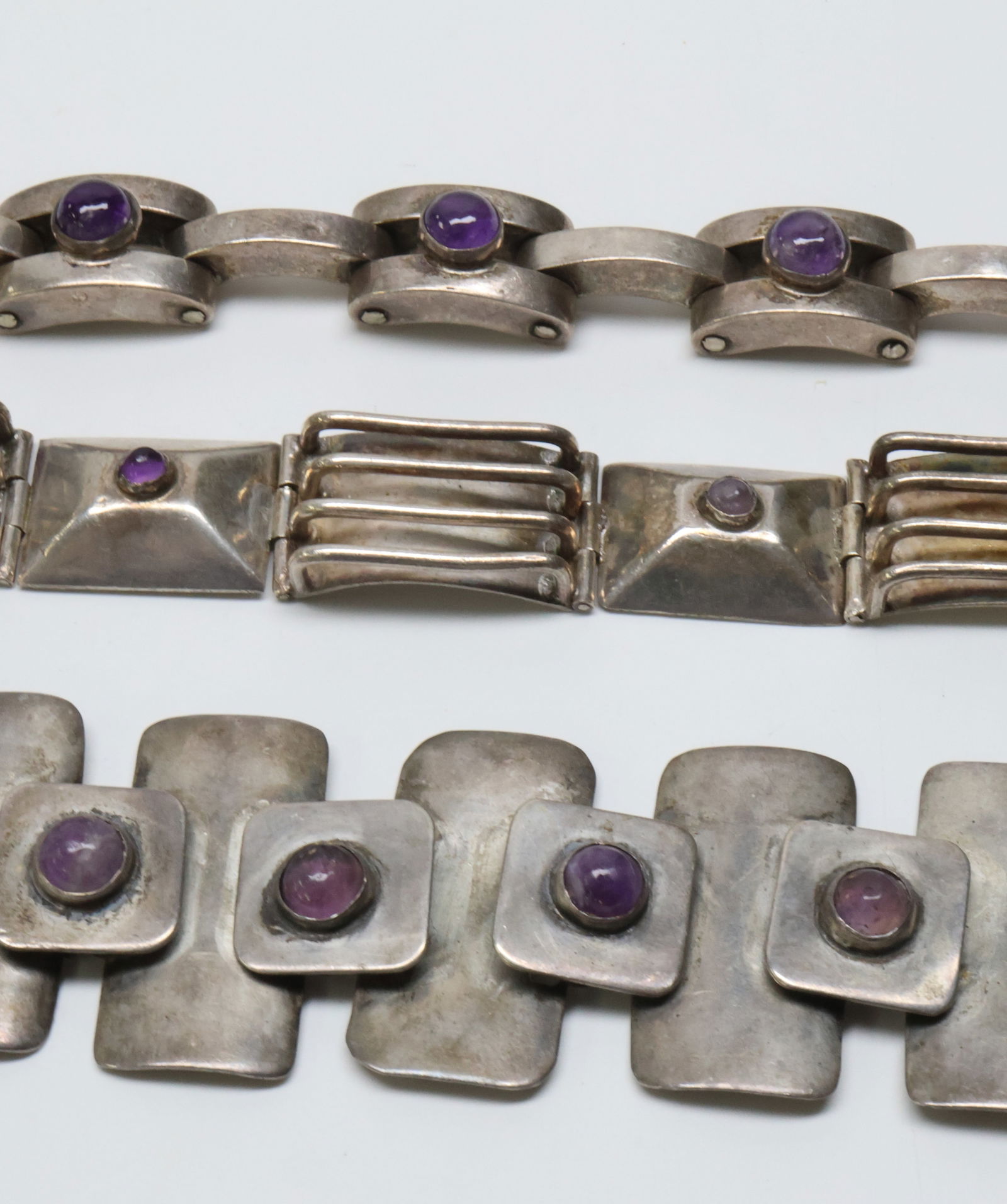 MEXICO; Three Modernist Silver And Amethyst Bracelets (1 of 4)