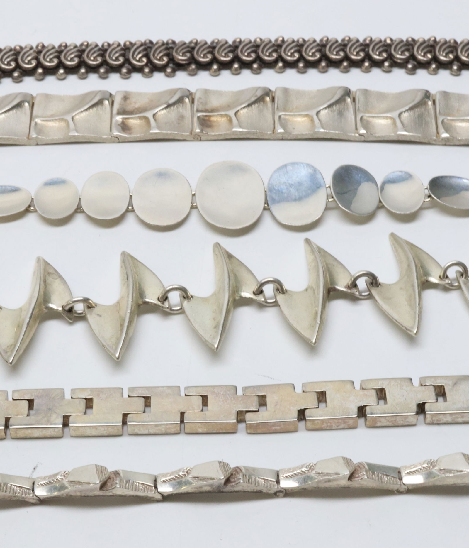 MODERNIST JEWELRY; Six .830 To Sterling Silver Bracelets (1 of 3)