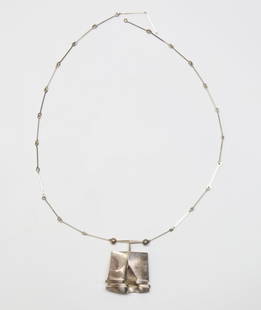 BJORN WECKSTROM FOR LAPPONIA; Modernist Sterling Silver Necklace: Finland, 20th Century. Length 31". Closure Possibly Defective. 49 Grams.