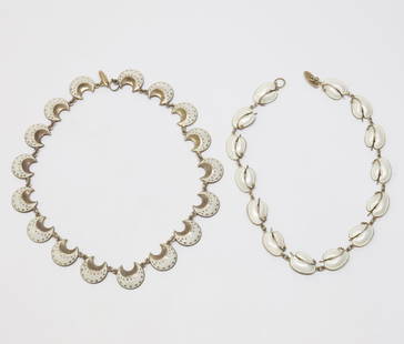 VOLMER BAHNER; Modernist Sterling Silver White Enamel Necklaces: Denmark, 20th Century. Lengths 15" To 16 1/2", Total Weight 97 Grams. A Few Minor Edge Frits.