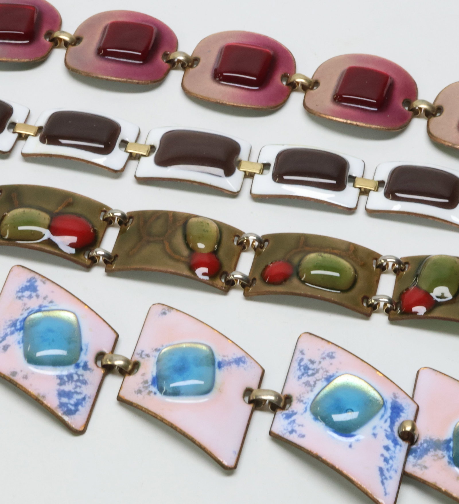 KAY DENNING; Five Modernist Fused Glass Enamel Bracelets: 20th Century. Lengths 6 1/2" To 7", A Few Tiny Nicks.