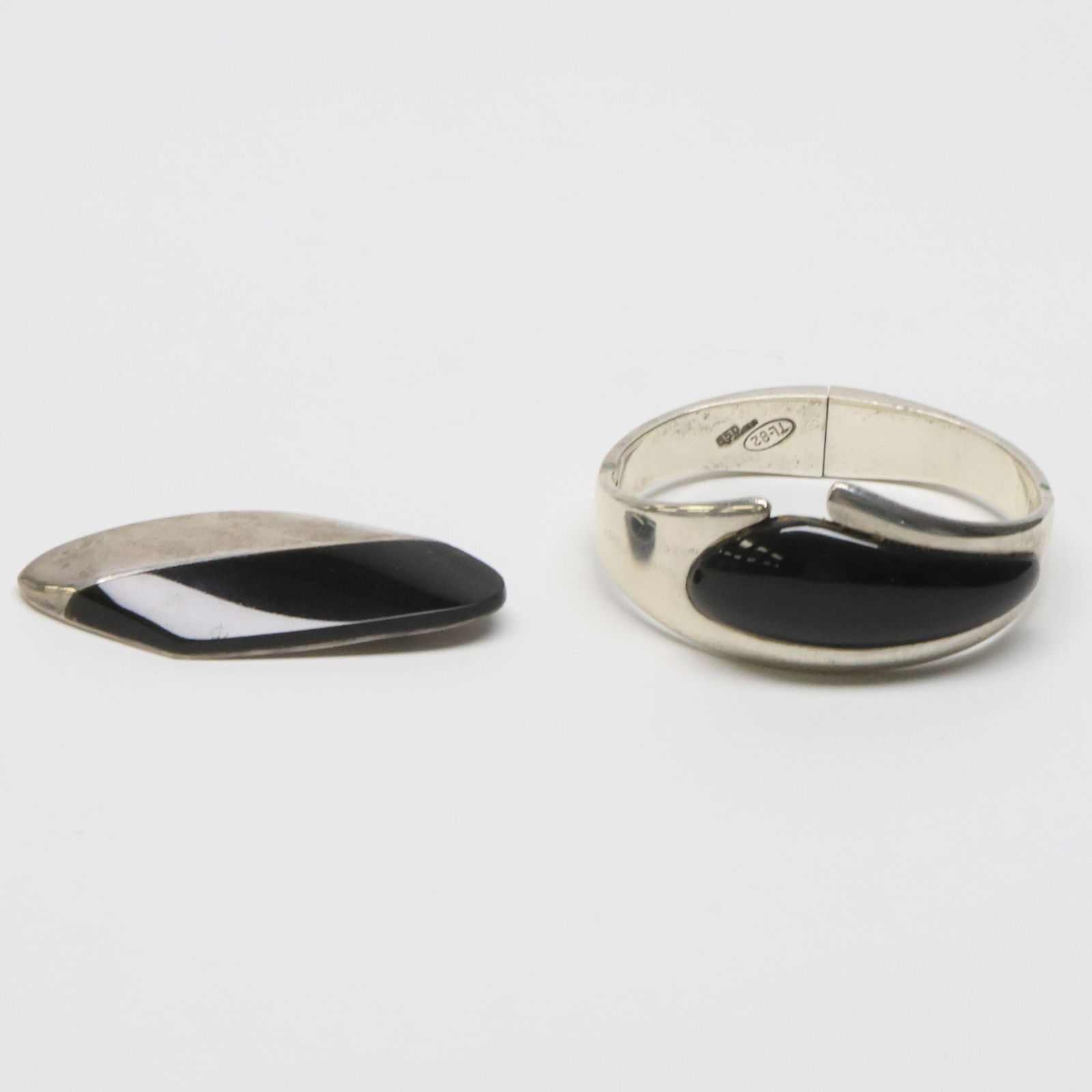LEDESMA, ETC; Modernist Sterling Silver And Onyx Bracelet And Brooch (1 of 4)