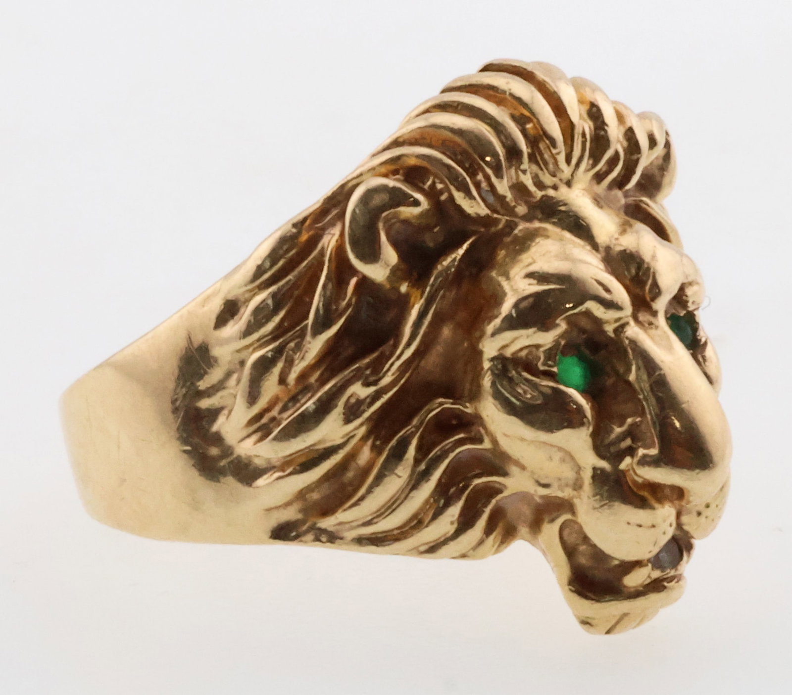 14k Gold Lion Ring with Emerald Eyes & Diamond Ring 10.0g (1 of 5)