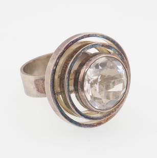 NIELS ERIK FROM, DENMARK; Modernist Sterling Silver Quartz Ring: Size 7, 11 grams. Good condition with typical scratches/wear.