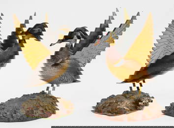 Charles H. Perdew (1874-1963) pair miniature wood duck carvings