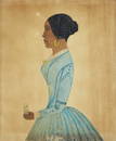 American folk art miniature watercolor profile portrait of Black woman