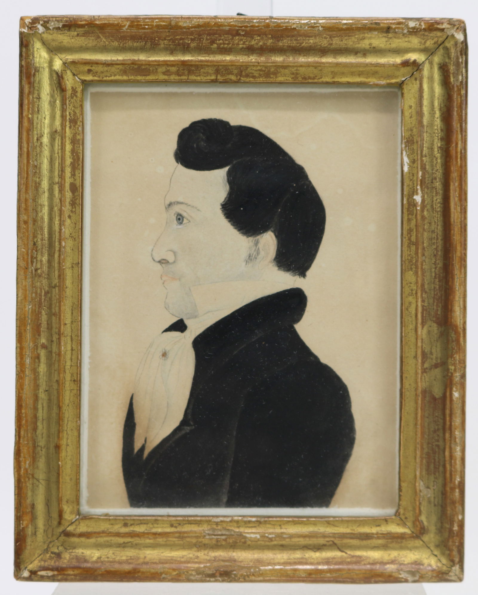 American folk art miniature watercolor profile portrait of Black man (1 of 5)