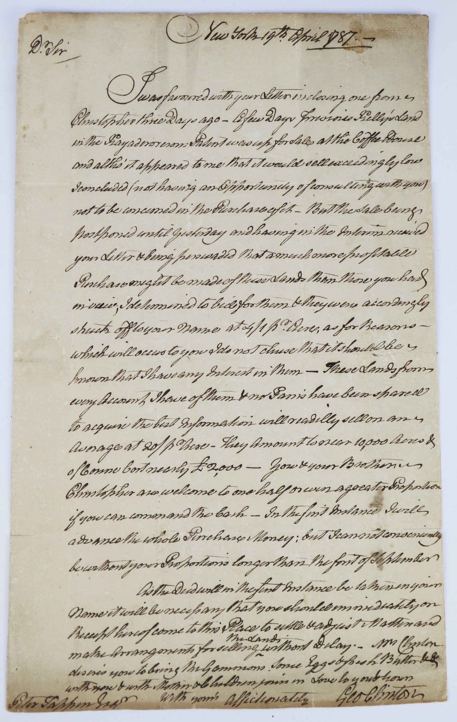 George Clinton Autograph Letter Signed to Peter Tappen, New York, 1787 (1 of 4)