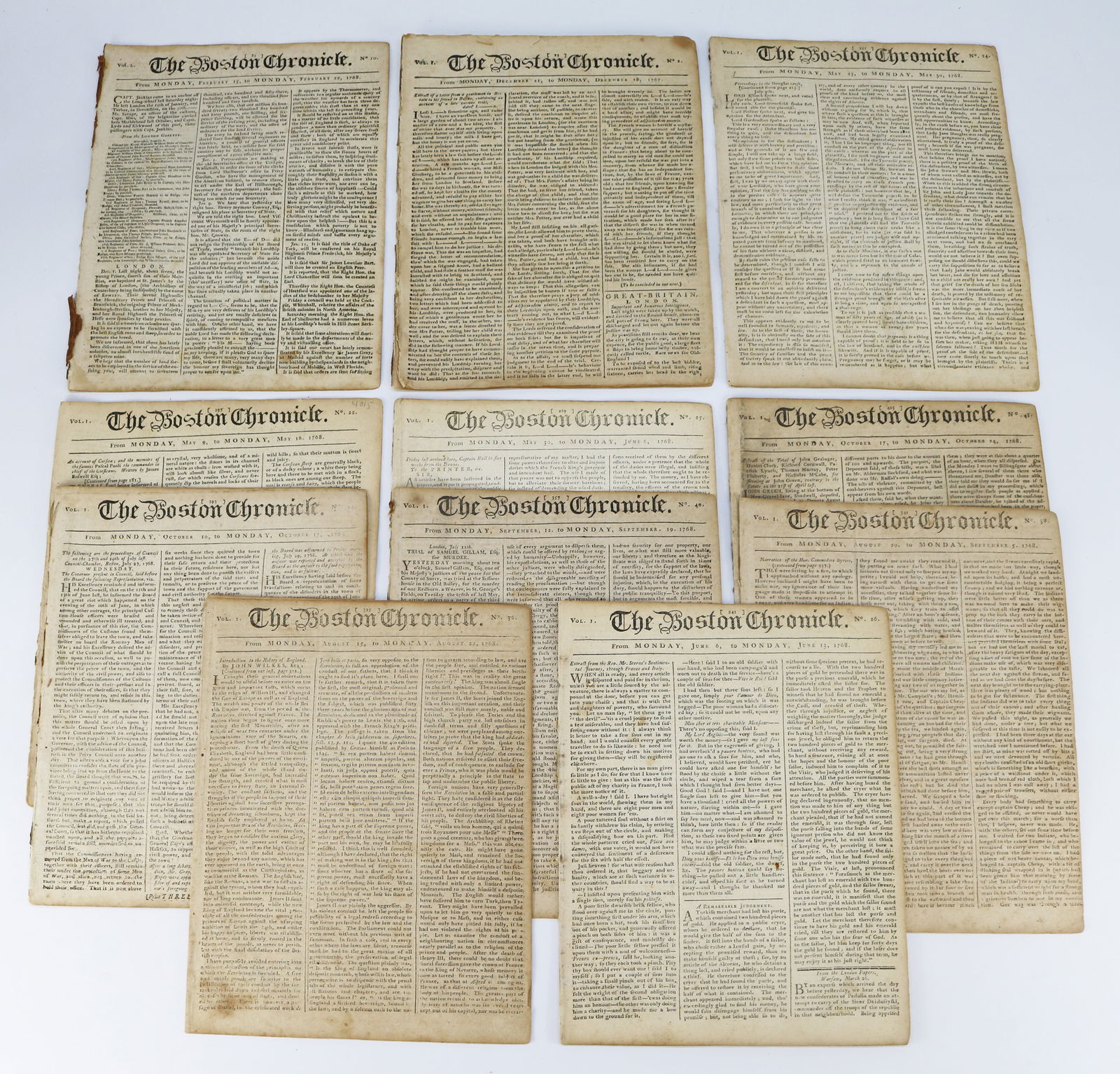 [AMERICAN REVOLUTION] The Boston Chronicle (12) Pre-Revolution Newspapers (1 of 9)