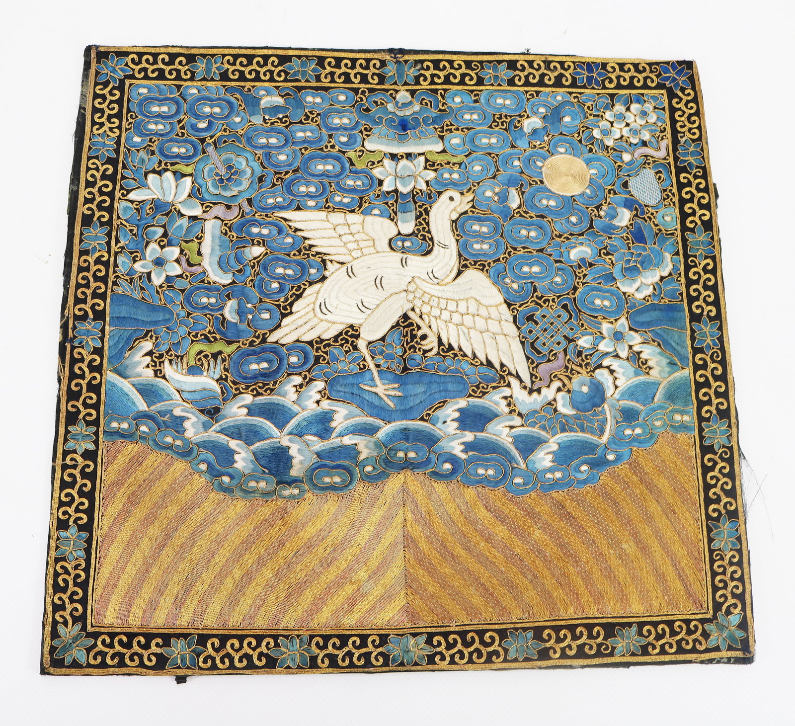 Chinese silk and metallic thread embroidered rank badge of a goose (1 of 14)