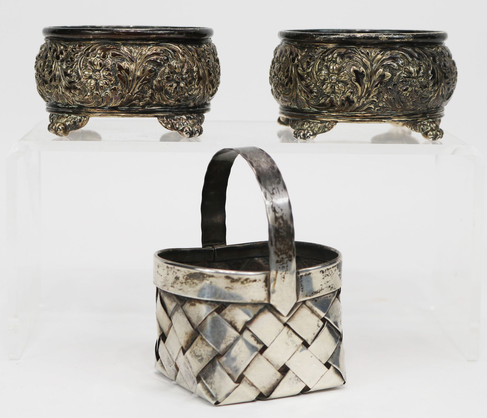 Tiffany & Co. sterling silver repousse salt cellars + Cartier miniature basket (1 of 6)