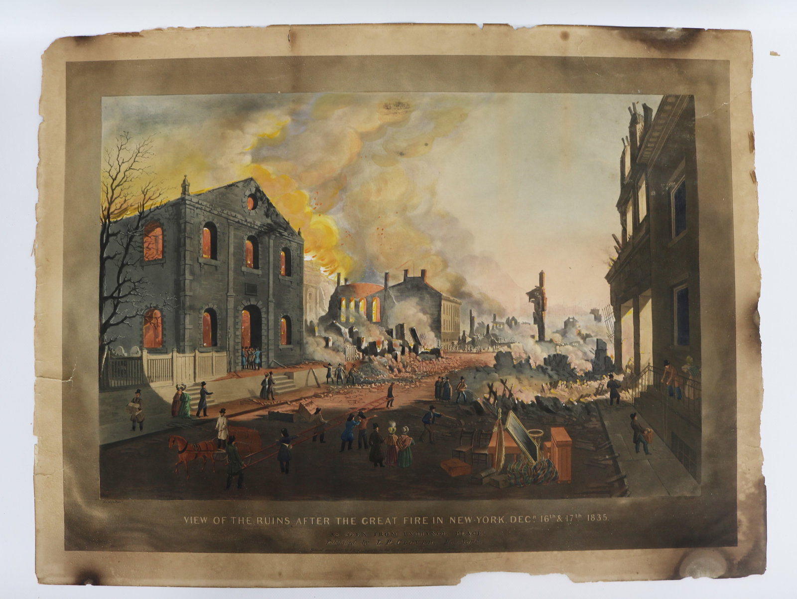 View of Ruins after Great Fire in New York, lithograph by L.P. Clover, NY (1 of 6)