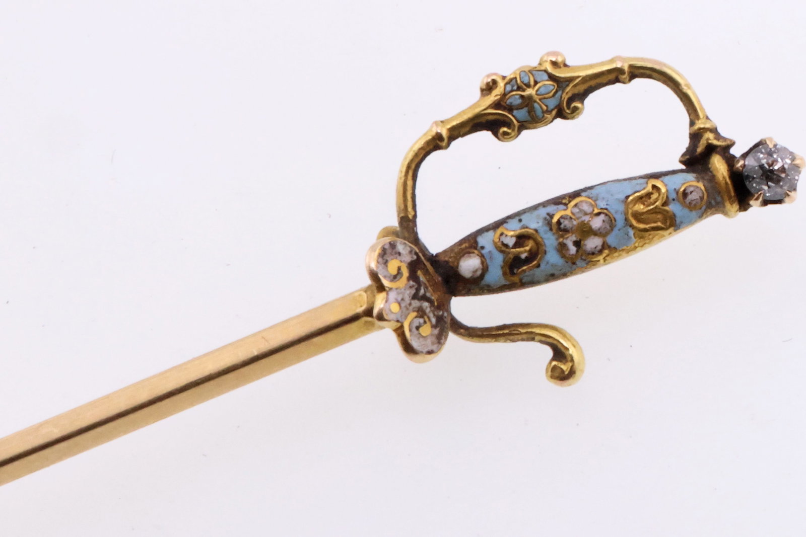 14k Gold Vintage Diamond Enamel Sword Stick Pin 2.1g (1 of 4)