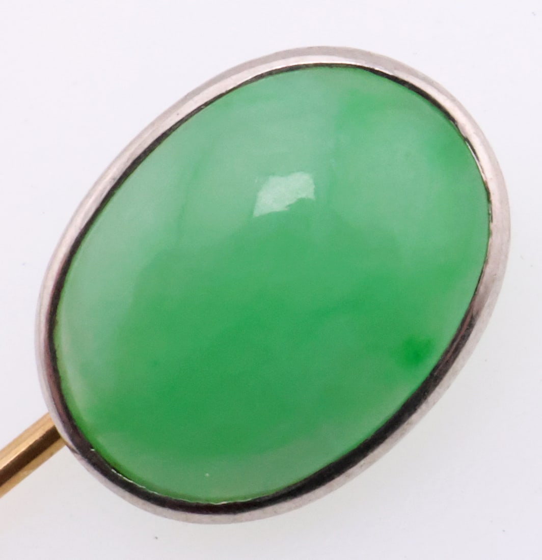 14k Gold Vintage Oval Jade Stick Pin 3.1g (1 of 5)