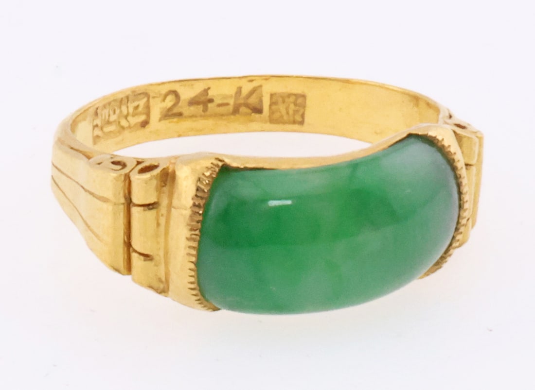 24k Gold Jade Chinese Hallmarked Band/Ring 4.5g (1 of 5)