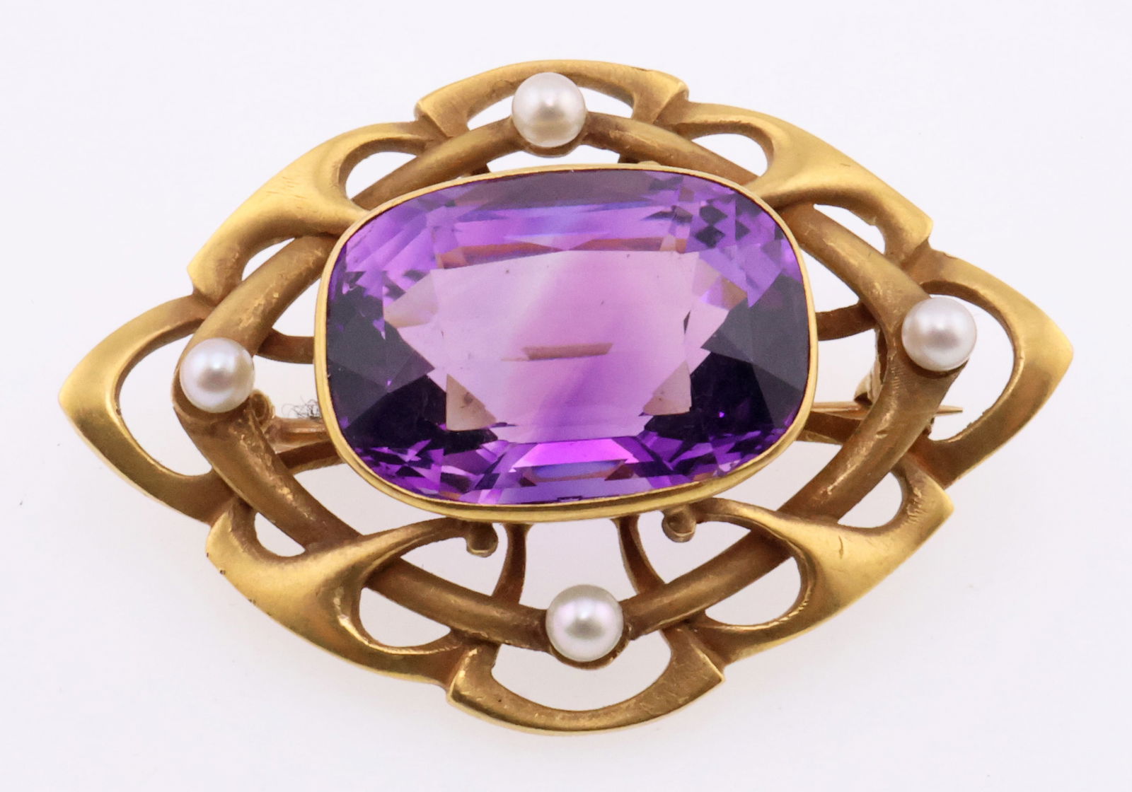 18k Gold Antique Amethyst & Pearl Brooch/Pin 7.7g (1 of 6)