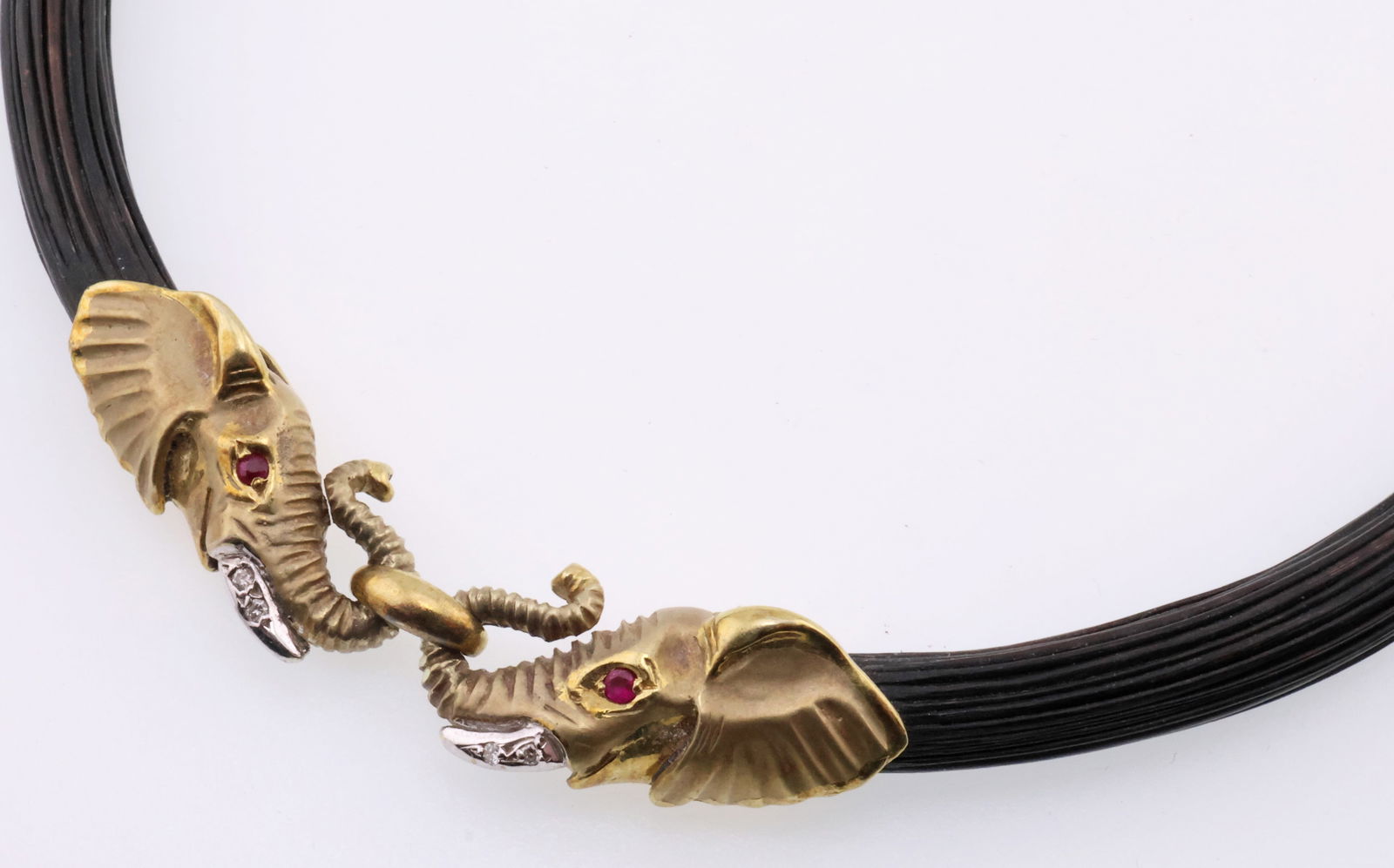 14k Gold Double Elephant with Diamond & Natural Ruby Elephant Hair Necklace 29.8gtw (1 of 7)
