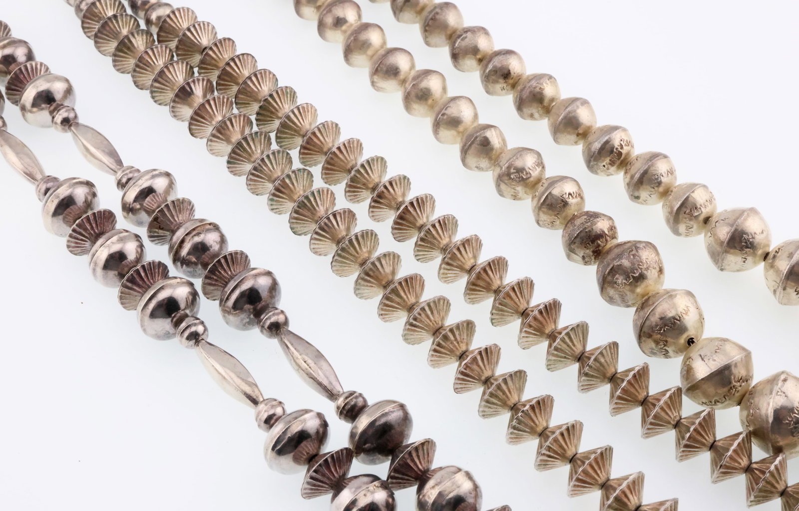 NATIVE AMERICAN; Three Various Silver Bead Necklaces (1 of 3)