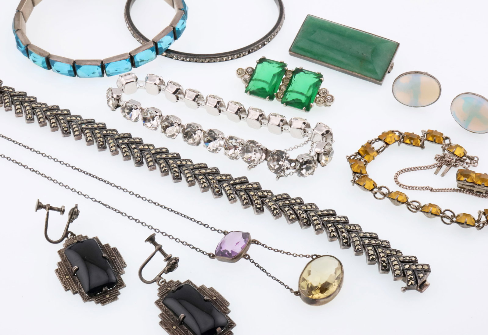 ART DECO STYLE; Sterling Silver And Costume Jewelry Group (1 of 5)
